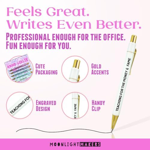 Moonlight Makers Set of 5 Ballpoint Pens Black Ink, ADHD Girlie