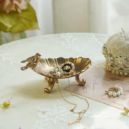 NIKKY HOME Vintage Bird Ring Holder Jewelry Tray, Small Gold Trinket