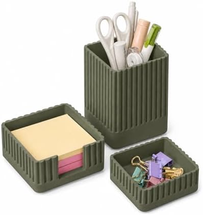 Green Desk Organizer Accessories Set, with Pen, Clip and Sticky Note