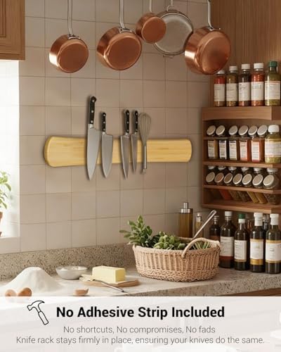 Magnetic Knife Holder, 12 Inch Bamboo Wood Knife Strip for Wall or