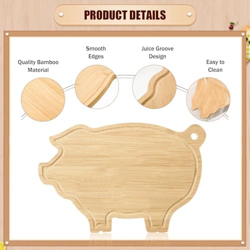 AWIZOM Pig Cutting Board with Juice Groove Animal Bamboo Charcuterie