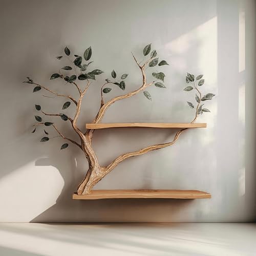 Walnut Floating Shelves Wall Mounted, Handmade Tree Branch Bookshelf
