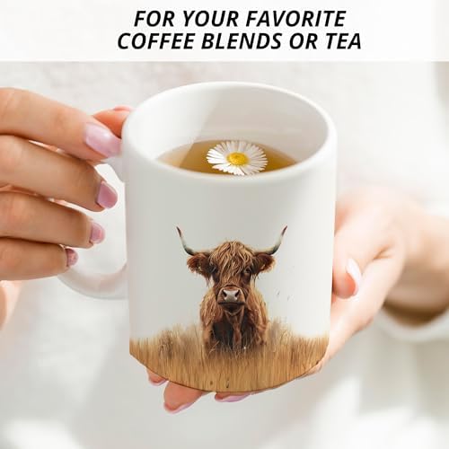 Western Highland Cow Mug, Farmhouse Rustic Western Cows Coffee Cups