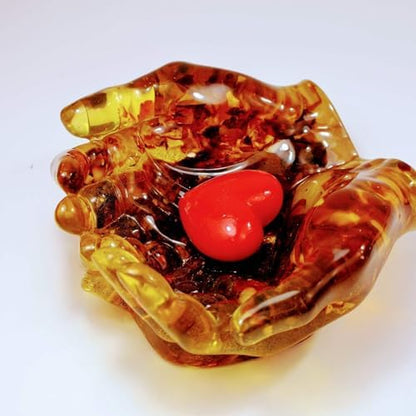 KIZIMA Baltic Amber Hands of Love Bowl, Handmade Ring Holder, Wedding