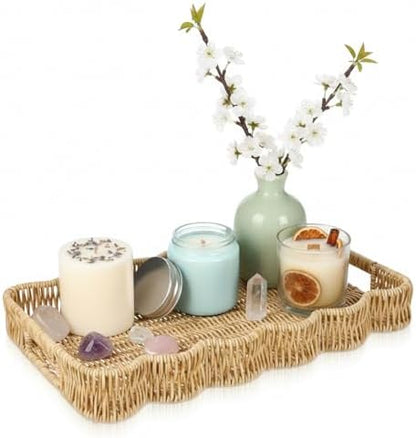 Scalloped Tray Rectangle with Handles, 13.98 x 9.84 x 1.77 Inch Hand