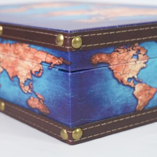 DreamsEden Decorative Wooden Storage Box with Vintage World Map Design