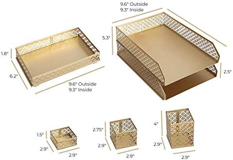 BLU MONACO | Gold Desk Organizer Set for Women 6 Piece | Mail Sorter