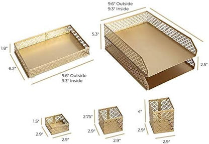 BLU MONACO | Gold Desk Organizer Set for Women 6 Piece | Mail Sorter