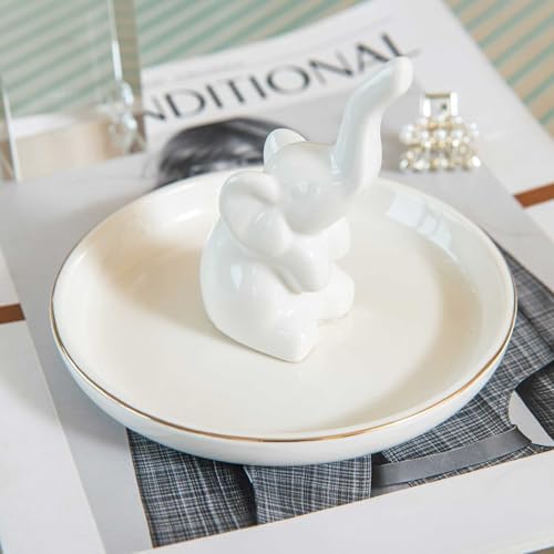 Elephant Ring Holder Dish, Ceramic Jewelry Tray Trinket Dish for