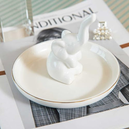 Elephant Ring Holder Dish, Ceramic Jewelry Tray Trinket Dish for