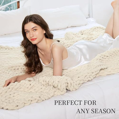 Chunky Knit Blanket Throw for Couch, 51"x63" Chunky Yarn Knitted