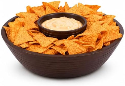 Melvvi Wooden Chip and Dip Bowl, Round Detachable Pedestal, 12" Brown