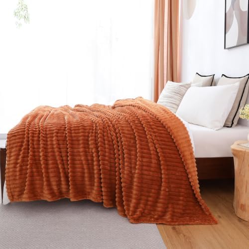 Rust Fleece Throw Blanket for Couch Sofa Bed 50”*60” Ultra Soft
