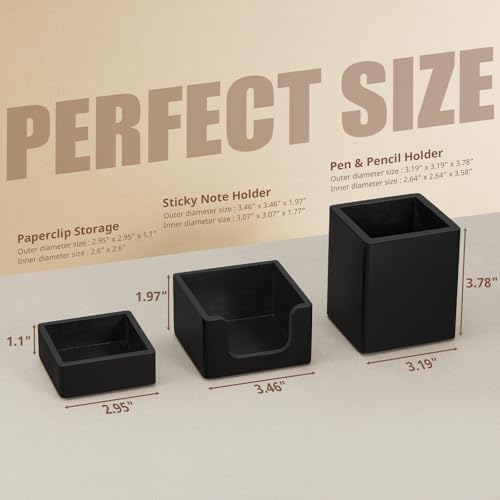 Black Desk Organizer Set of 3 - Wood Office Desk Accessories - Desk