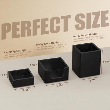 Black Desk Organizer Set of 3 - Wood Office Desk Accessories - Desk