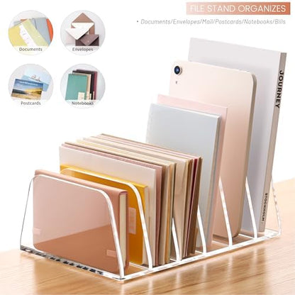 YUXUN Desk File Organizer,6-Section Acrylic Desk Organizer,Vertical