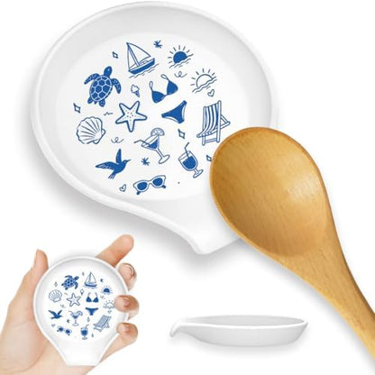 Ocean Ceramic Spoon Rest for Stove Top 3.4 x 3.4 x 0.7 Inch Spoon