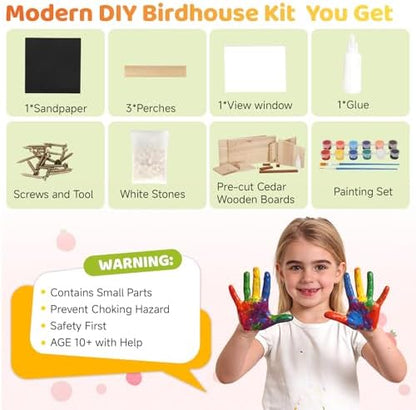 Modern Birdhouse Woodworking Kit, Natural Cedar Wooden birdhouses for