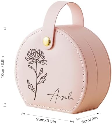 Personalized Birth Flower Jewelry Box with Name - Custom Travel Case