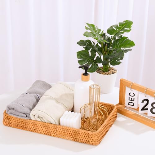 Wicker Storage Basket, Rattan Tray Rectangular Woven Tray Natural