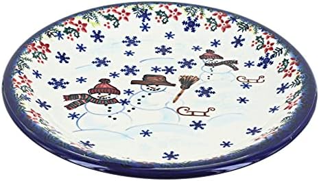 Blue Rose Polish Pottery - Blue Snowflake Friends Dinner Plate - 10"