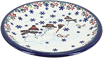 Blue Rose Polish Pottery - Blue Snowflake Friends Dinner Plate - 10"