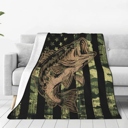 Camo Fish Fleece Throw Blanket Soft Flannel Plush Lightweight Warm