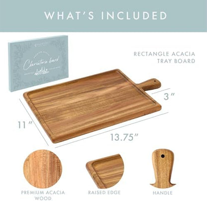 Acacia Wood Charcuterie Board with Handle, Rectangle 16.75”x11”