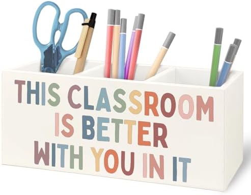 Classroom Decor Wooden Pen Pencil Holder for Teacher Desk Accessories