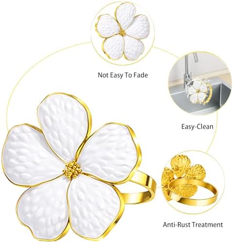Flower Napkin Rings Set of 8, European Palace-Style Glaze