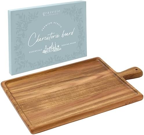 Acacia Wood Charcuterie Board with Handle, Rectangle 16.75”x11”