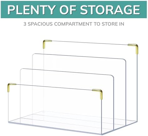 pbf Acrylic File Holder | Clear File Organizer for Desk w/ Gold