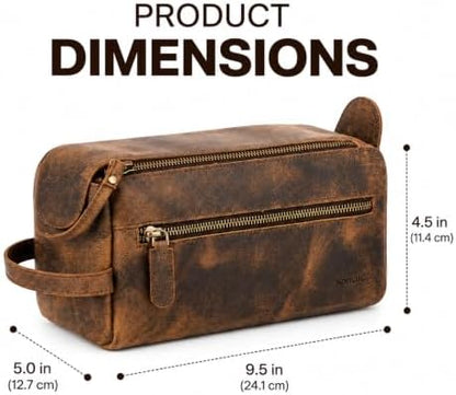 KomalC Buffalo Leather Toiletry Bag for Men & Women, Travel Pouch