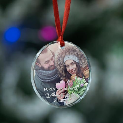 Personalized Forever Always Couple Photo Crystal Ornament - Customized