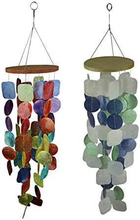 Set of 2 Coastal Blue and Multicolor Capiz Shell Wind Chimes