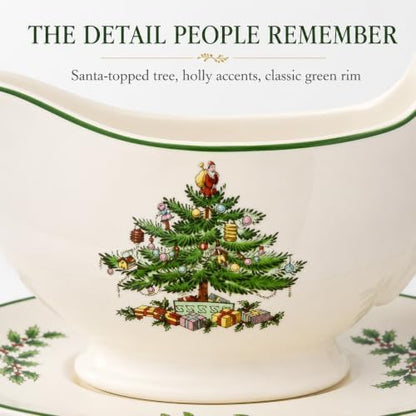 Spode Christmas Tree 9 Oz Gravy Boat & Stand - Set of 2