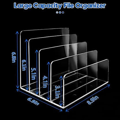4 Section Acrylic File Organizer, Clear Desk Organizer and