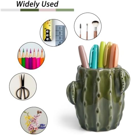 Cactus Ceramic Pencil Holder for Desk, Cute Western Office Decor