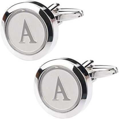 Mens Classic Stainless Steel Initial Cufflinks 26 Alphabet Initial