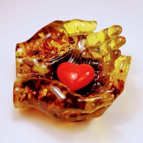 KIZIMA Baltic Amber Hands of Love Bowl, Handmade Ring Holder, Wedding