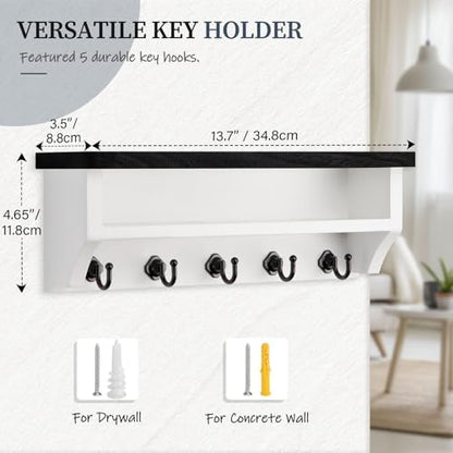 Nekon Key Holder Wall Mount, Wall Organizer Shelf with 5 Key Hooks