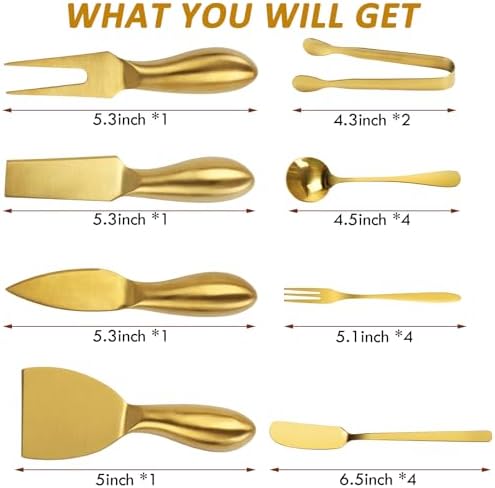 18 pieces Charcuterie Board Accessories, Gold Stainless Steel Cheese