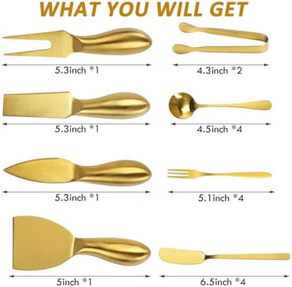 18 pieces Charcuterie Board Accessories, Gold Stainless Steel Cheese