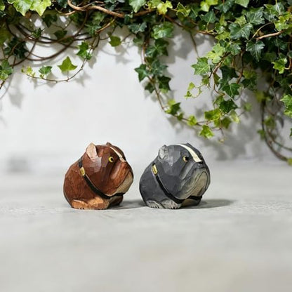 Hand Carved Wooden Grey Pit Bull Statue – Small American Bulldog