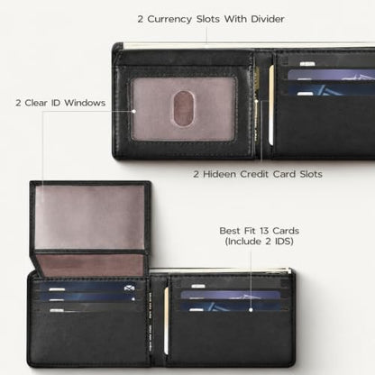 GNDR Wallet For Men Bifold Black RFID Blocking Slim Faux Leather