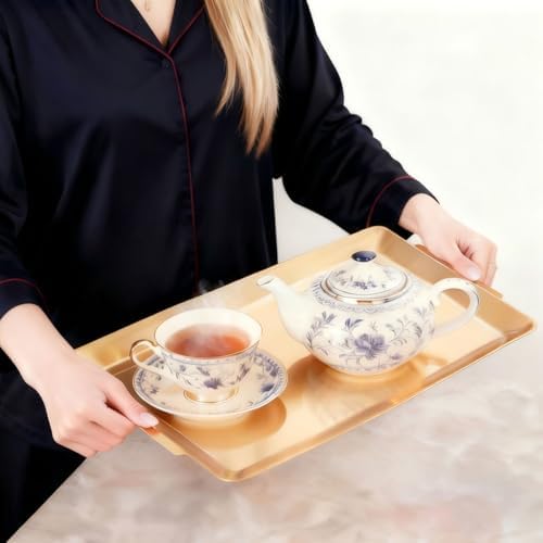 SANQIAHOME 15.8" x 9.5" Gold Serving Trays Set of 2, Stainless Steel