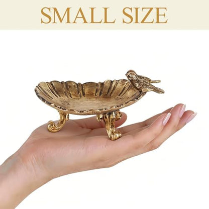NIKKY HOME Vintage Bird Ring Holder Jewelry Tray, Small Gold Trinket