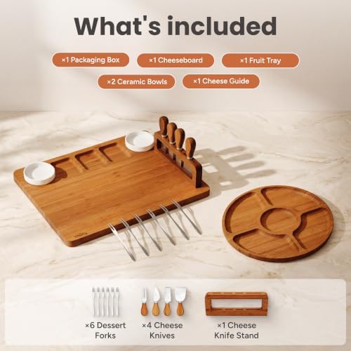 SMIRLY Charcuterie Boards Set, Cheese Board with Accessories, Brown