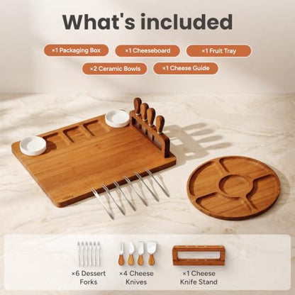 SMIRLY Charcuterie Boards Set, Cheese Board with Accessories, Brown