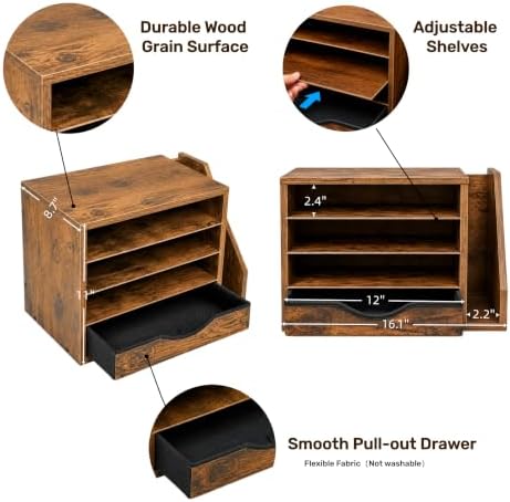 Wooden Desk Organizer with Drawers, Office Paper Mail and Organizer
